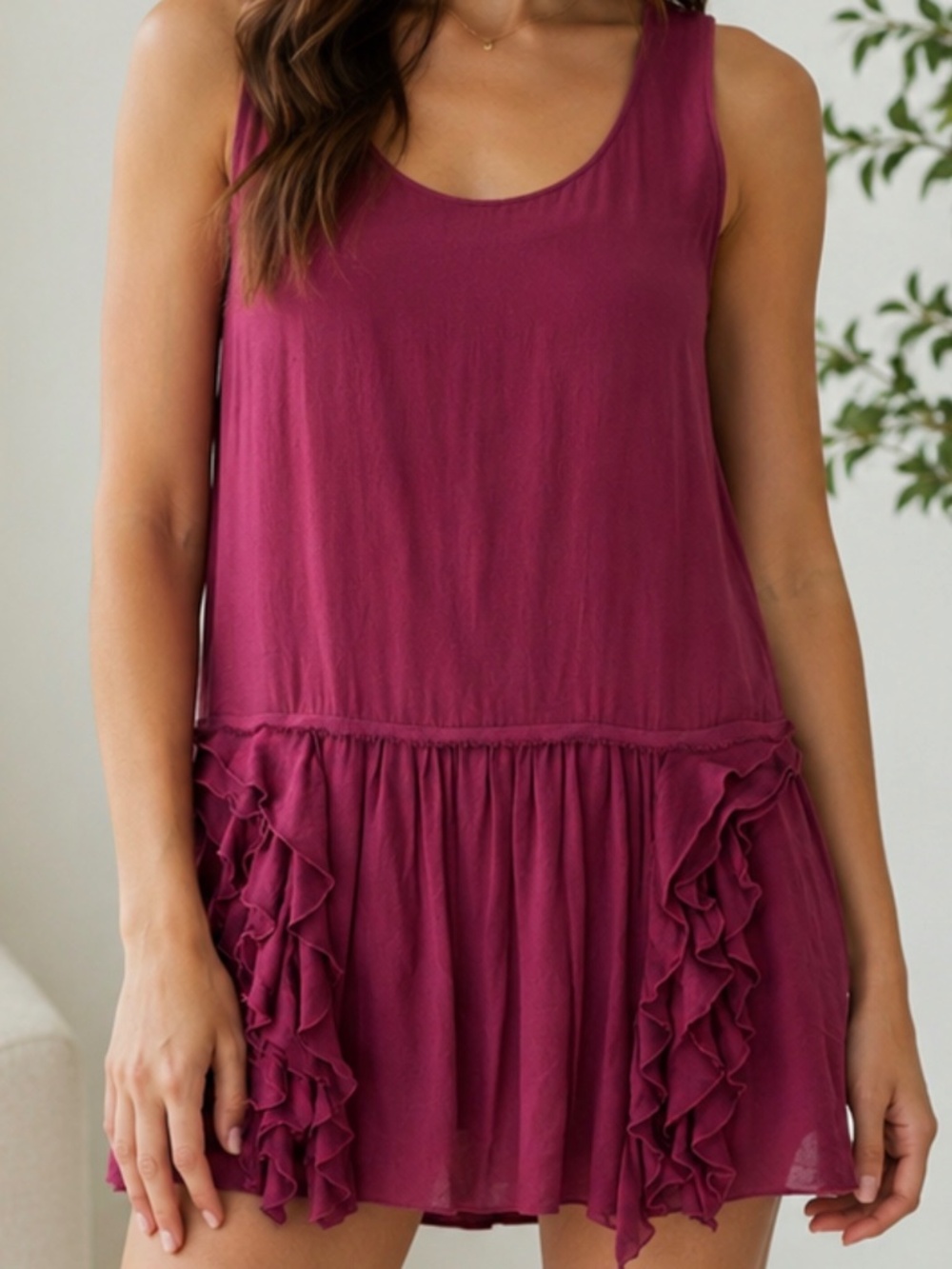 Theory Ringe Silk Double Lined Mini Dress Sleeveless Burgundy Cottage